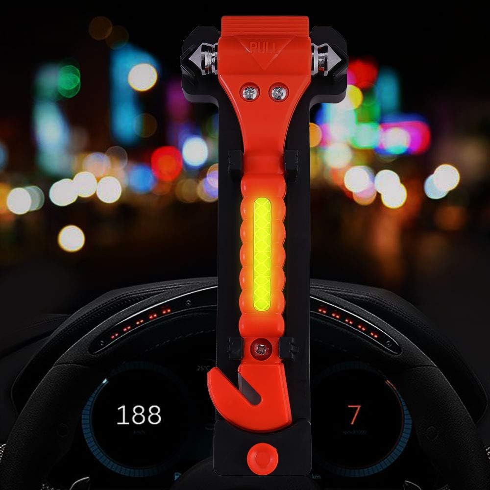 Highlights the product's emergency safety features, including a seatbelt cutter and window breaker, to reassure drivers about vehicle safety.