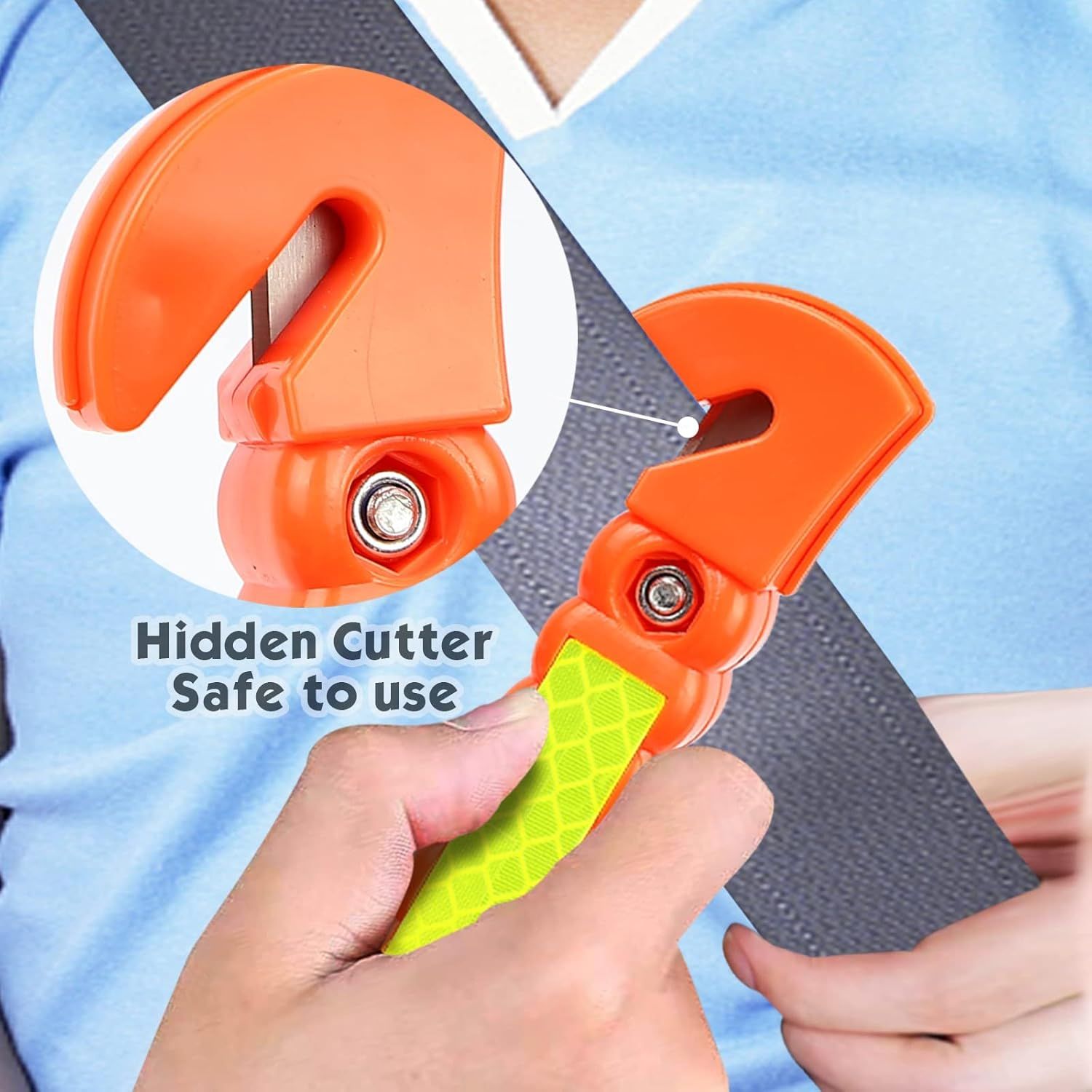 Highlights the safety feature of a hidden cutter, reassuring users that the product is safe to use.