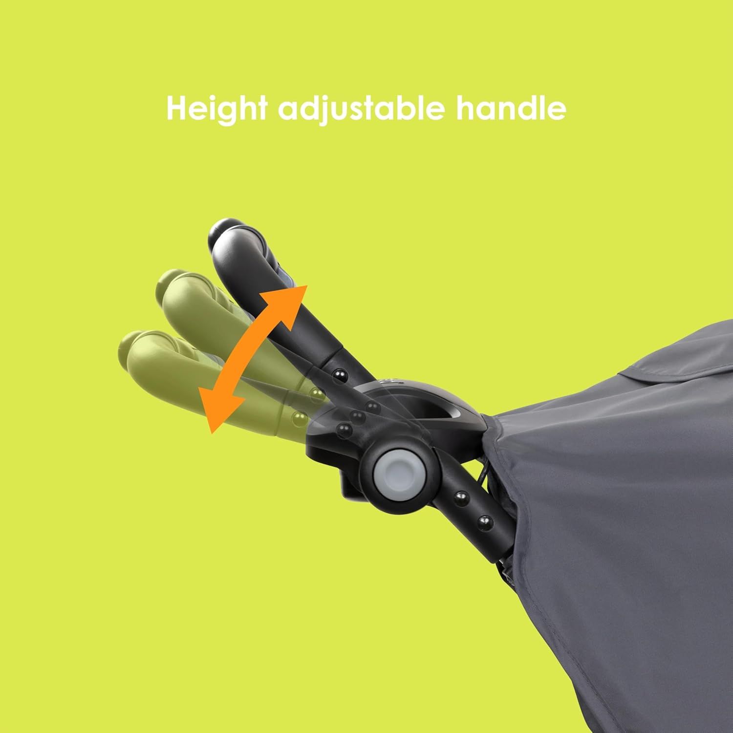 Highlights the stroller's adjustable handle feature, demonstrating how it can be customized for different user heights.