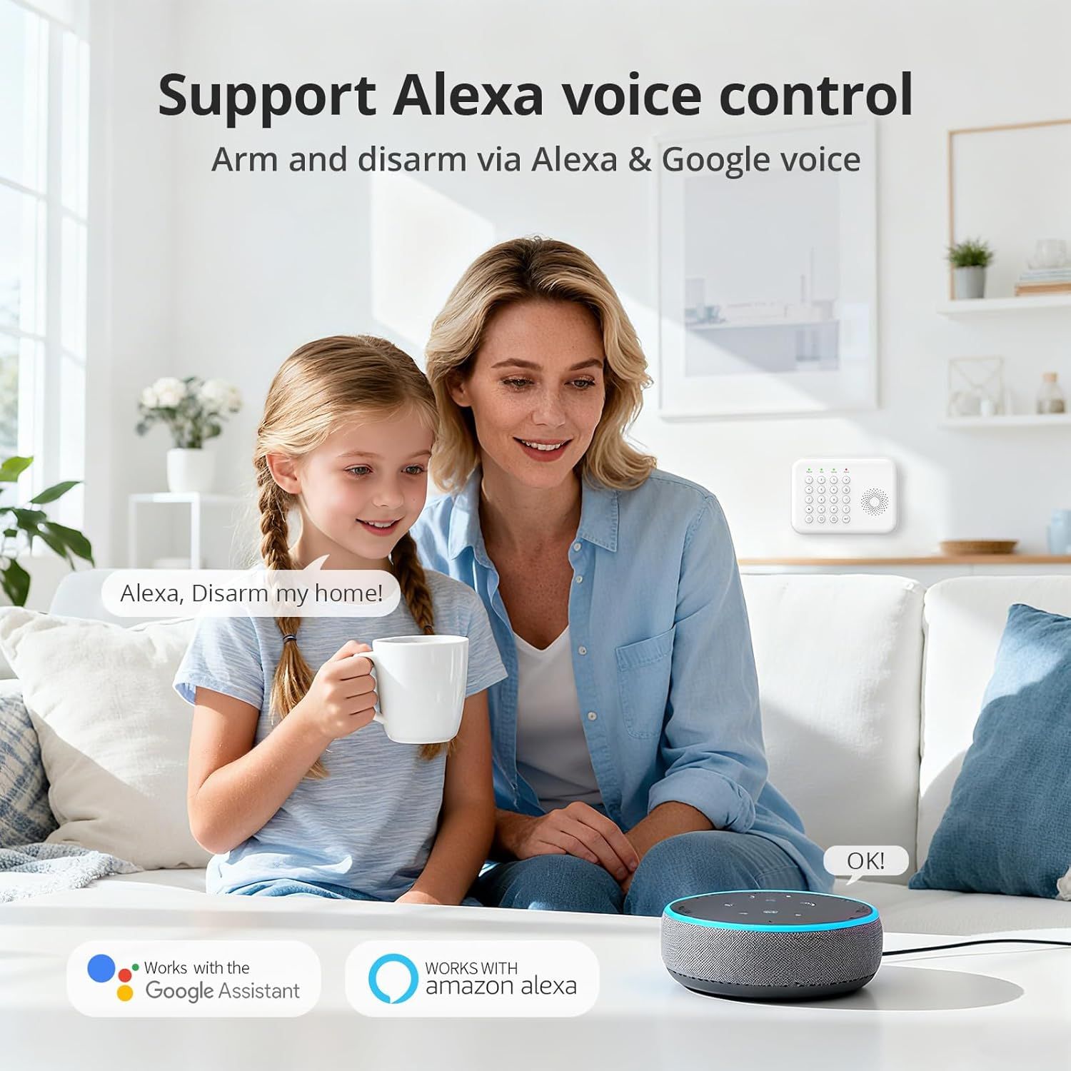 Demonstrates that the product is compatible with Alexa and Google voice assistants for convenient control.