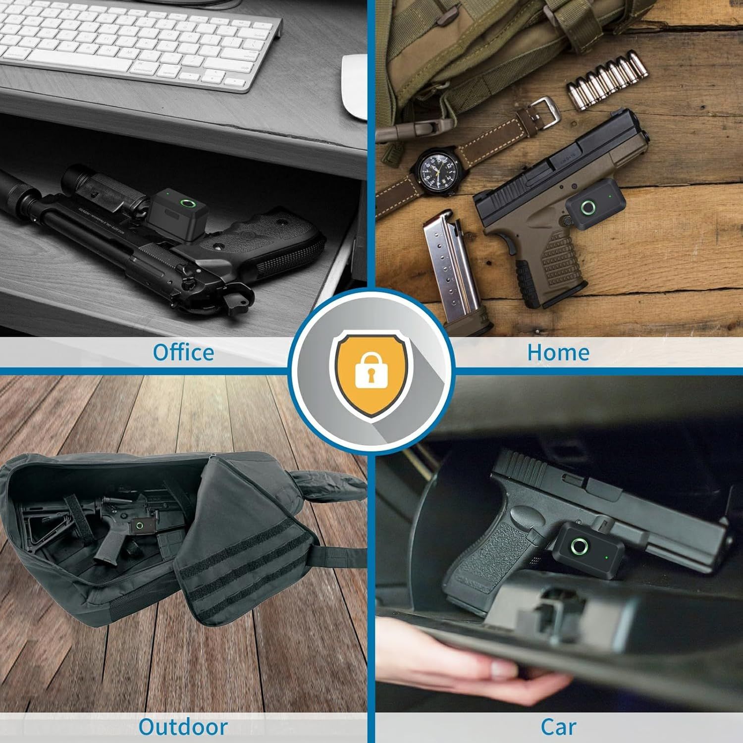 Demonstrates the versatility of the product by showing it can be used in four different environments: office, home, outdoor, and car settings, emphasizing its…