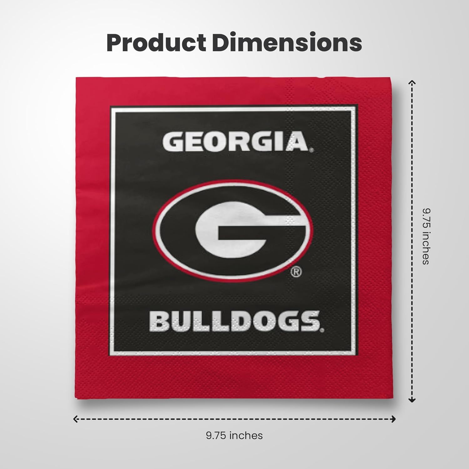 Communicates the exact physical dimensions of the napkin product to help shoppers understand its size before purchase.