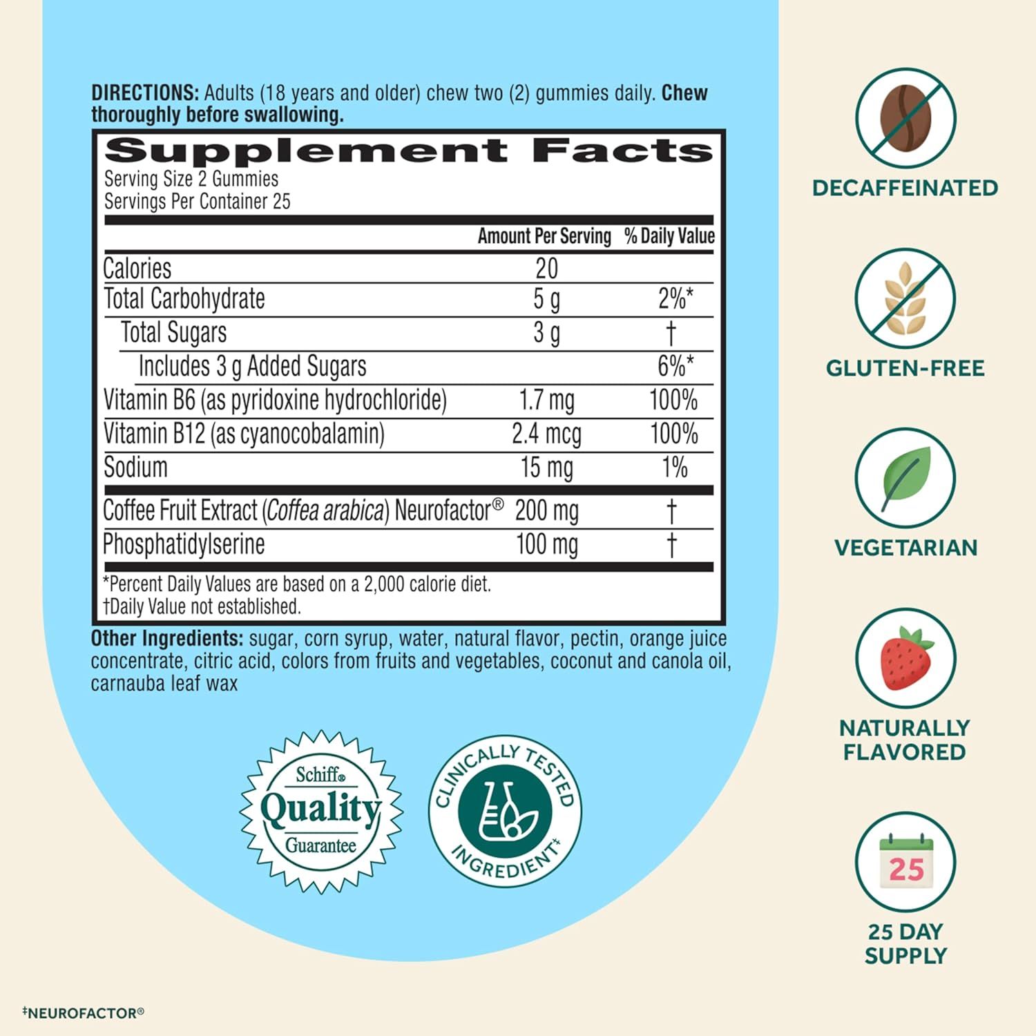 Communicates multiple product benefits and attributes to reassure shoppers about dietary compatibility, ingredient quality, and supply duration.