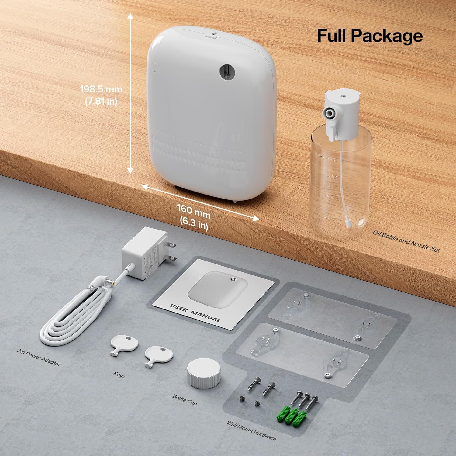 Shows all items included with purchase to help shoppers understand the full value and what accessories come in the box. Communicates the exact physical dimensions of the main device to help shoppers…