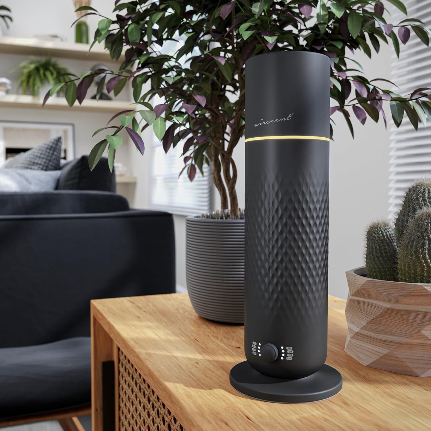 Shows the product in a real-world living room setting to help shoppers visualize how it fits into their home decor and lifestyle.