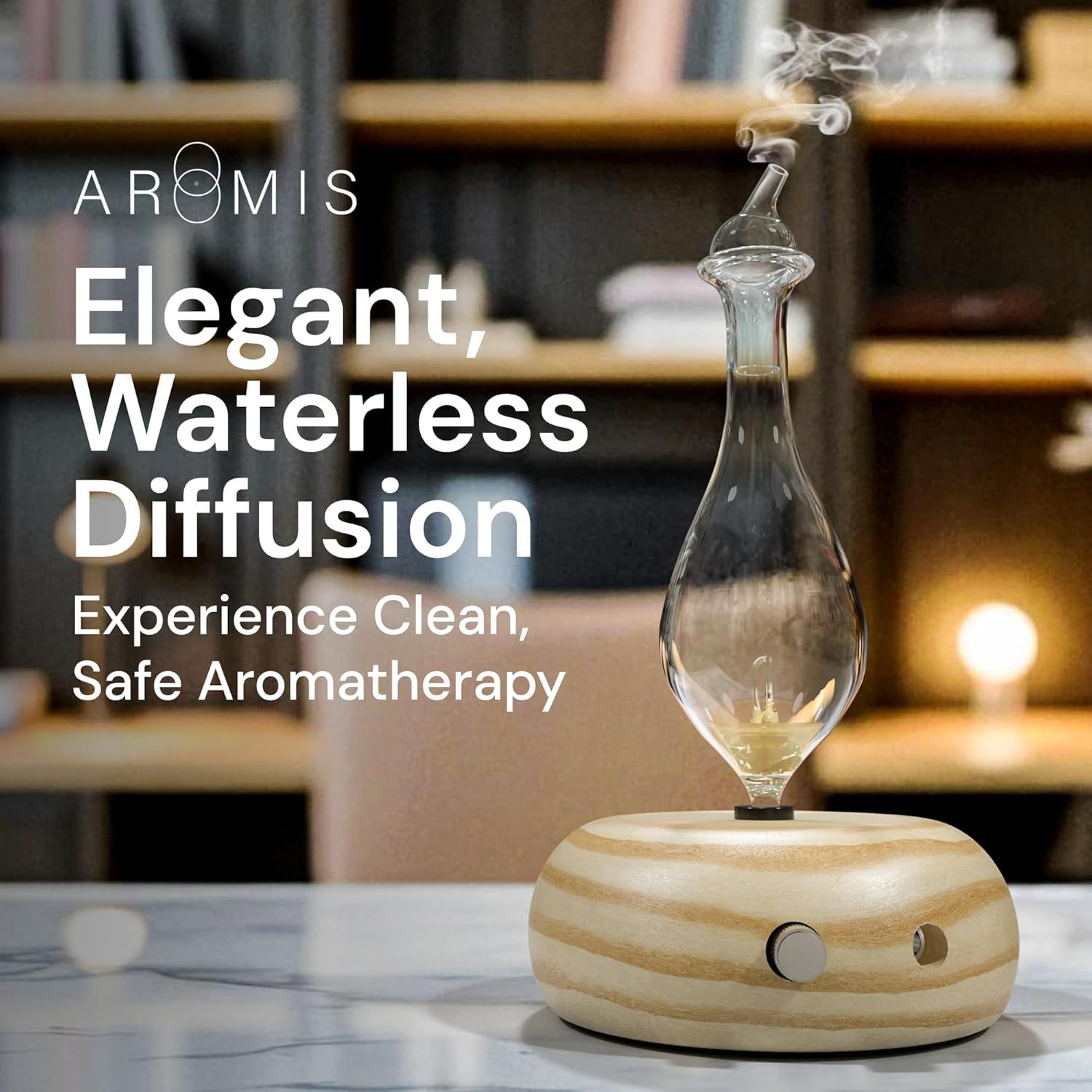 Communicates the key benefit of waterless diffusion technology, emphasizing a clean and safe aromatherapy experience to differentiate from traditional water-based diffusers.