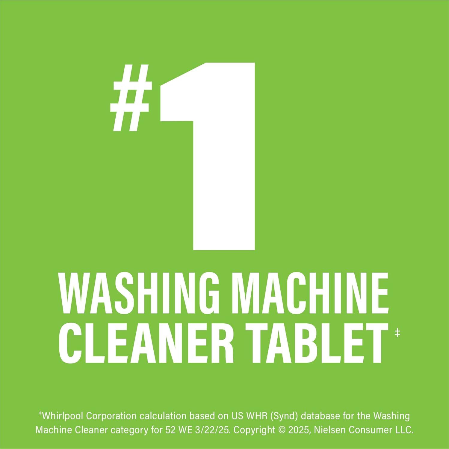 Communicates that this product is the number one washing machine cleaner tablet based on market data, establishing market leadership and building shopper confidence in the product's effectiveness.