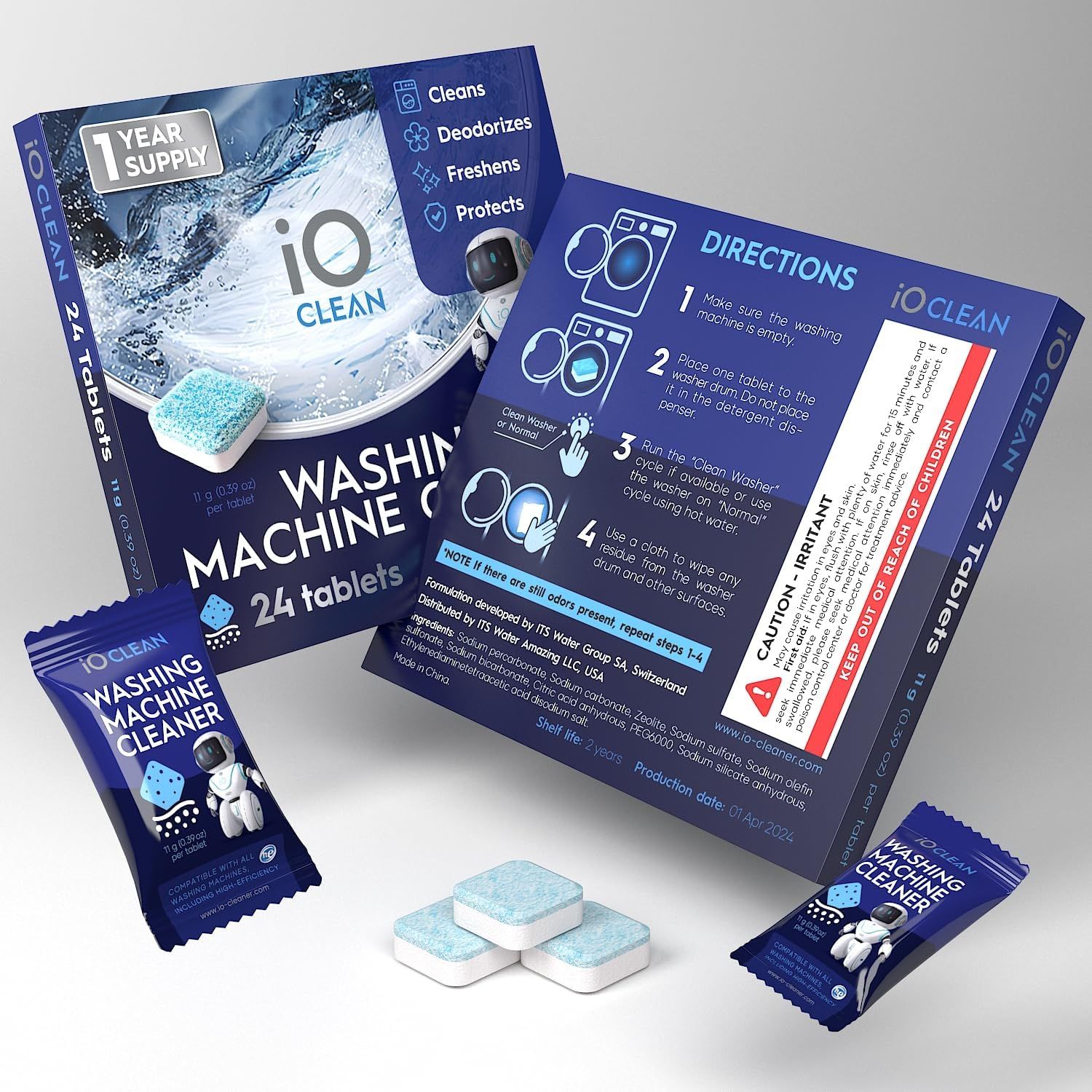 Provides clear numbered steps showing customers exactly how to use the washing machine cleaner tablets, reducing friction and answering common usage questions. Shows customers what they receive in…