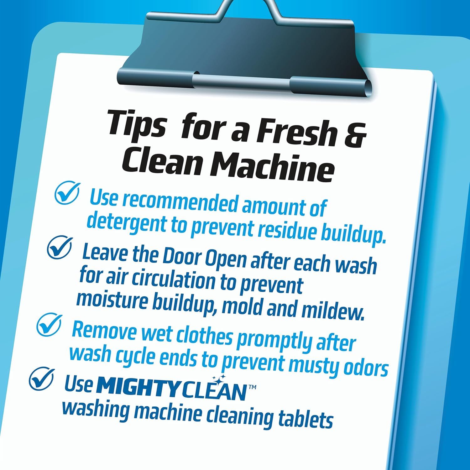 Provides step-by-step guidance on how to maintain a washing machine to prevent residue buildup, mold, mildew, and odors, helping customers get the best performance from their appliance.