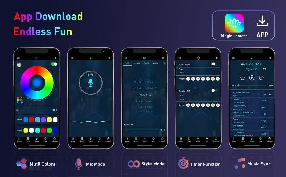 Showcases five distinct features of the Magic Lantern app to demonstrate its versatility and multiple control options for shoppers.