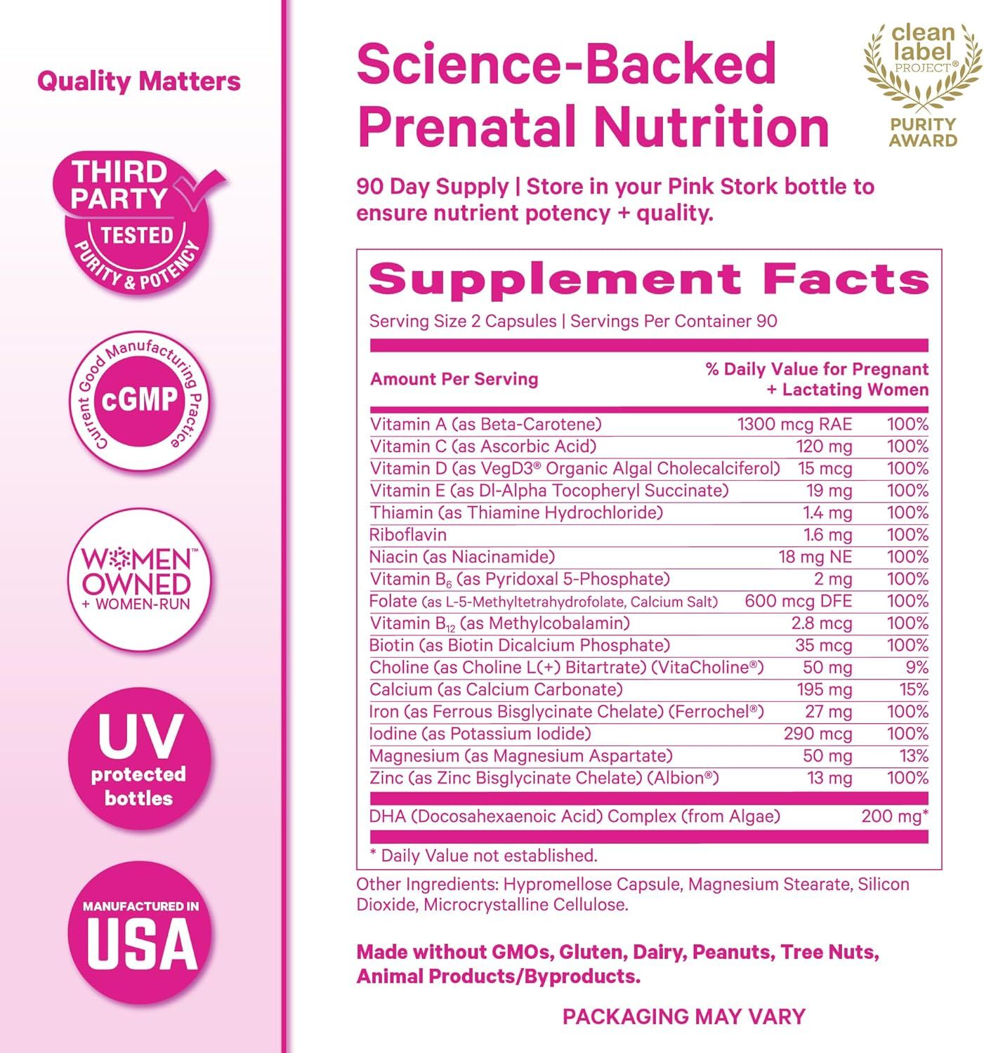Communicates multiple quality and trust signals including scientific backing, third-party testing, manufacturing standards, and brand values to reassure…