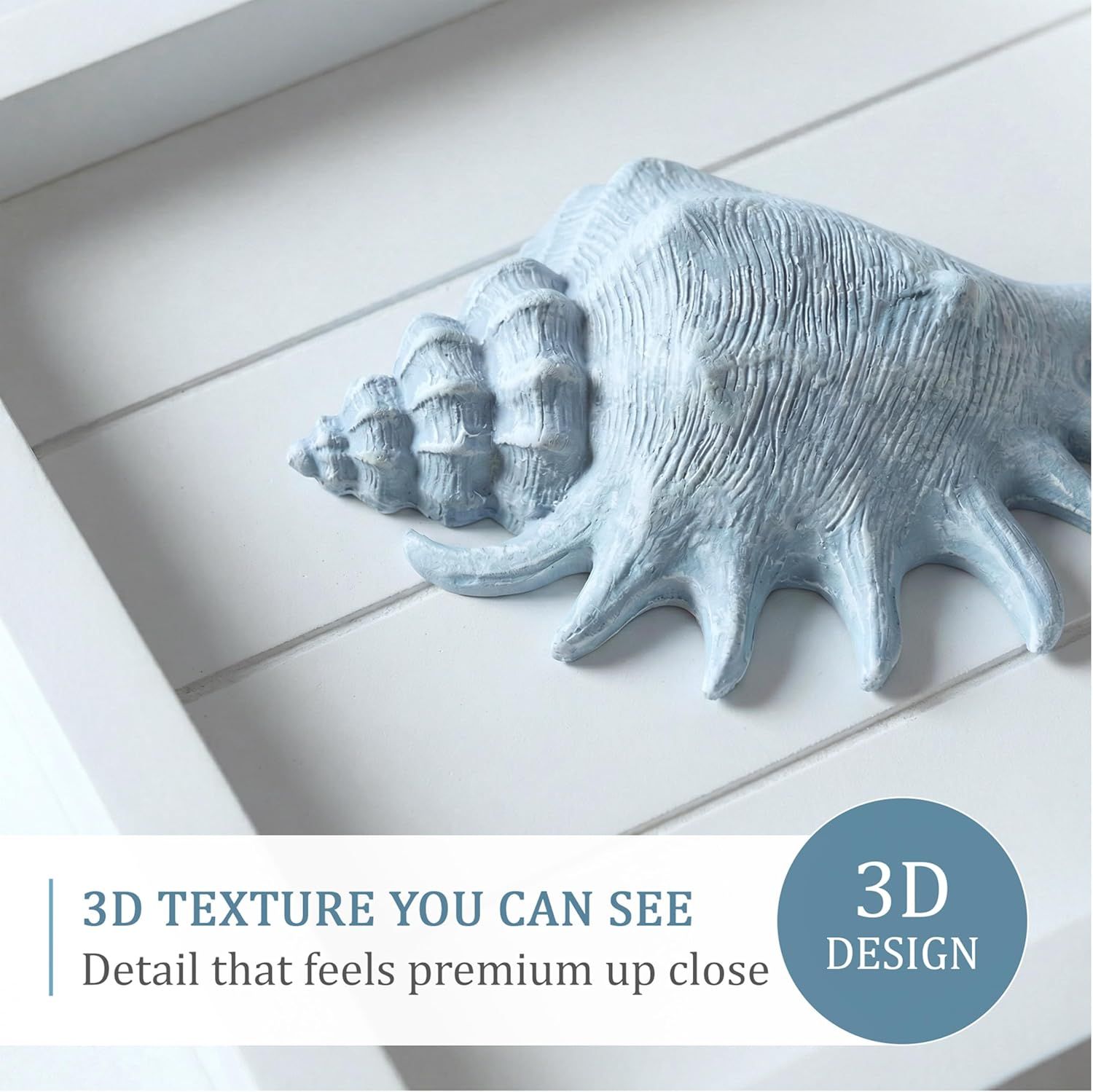 Highlights the product's three-dimensional textured design to communicate premium quality and tactile detail that customers can see and feel.