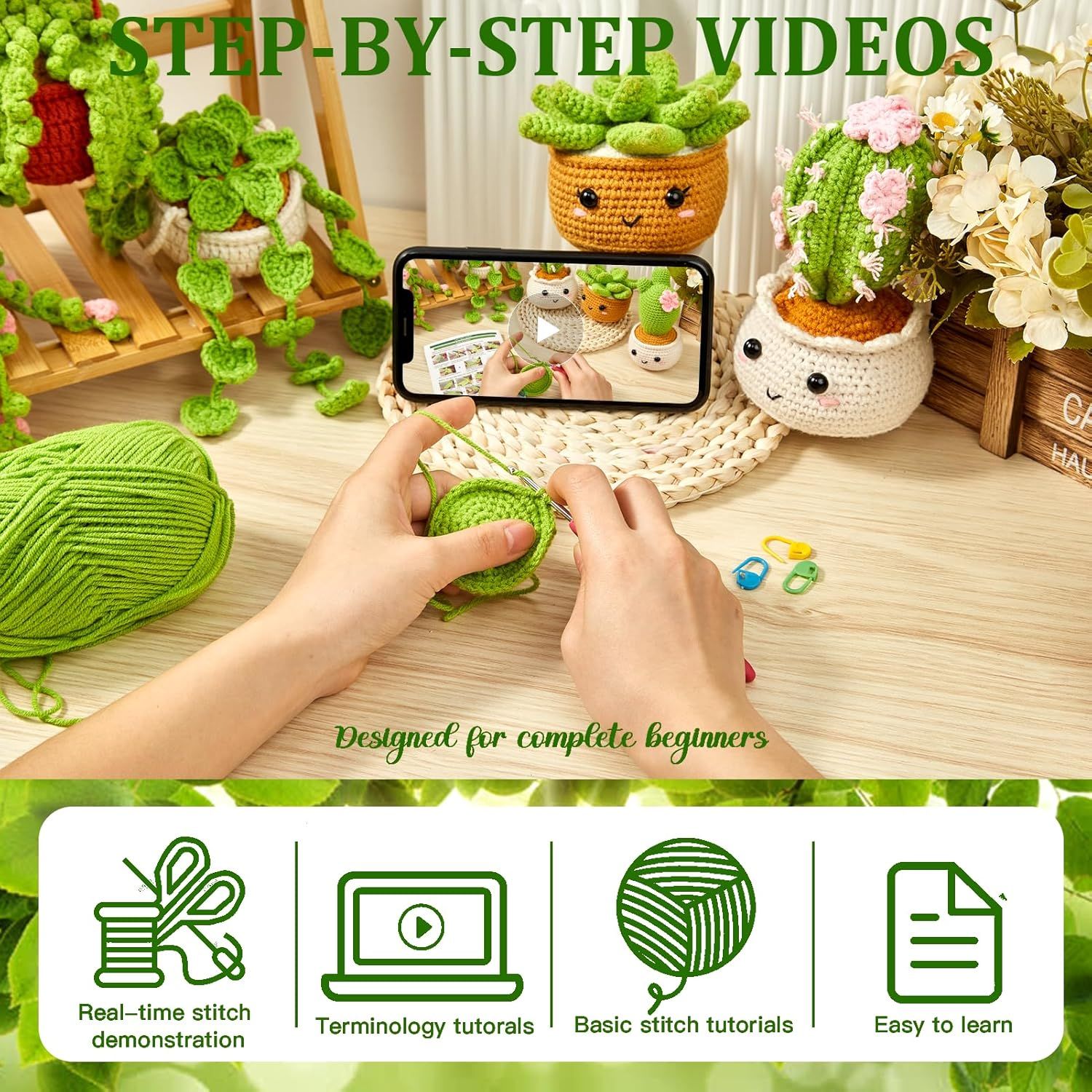 Communicates that the product includes comprehensive instructional support through multiple learning features including video tutorials, stitch demonstrations, and beginner-friendly content to help…