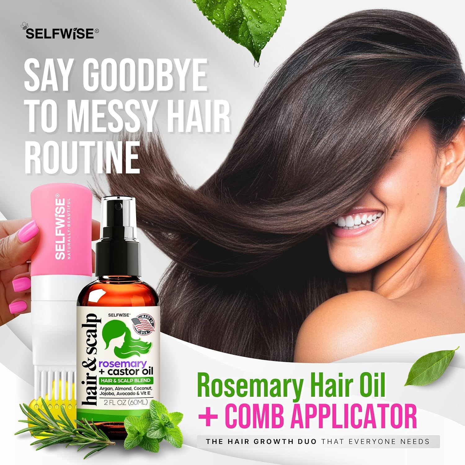 Shows the customer that they receive both the rosemary hair oil and a comb applicator together as a bundle, emphasizing the complete hair care solution.