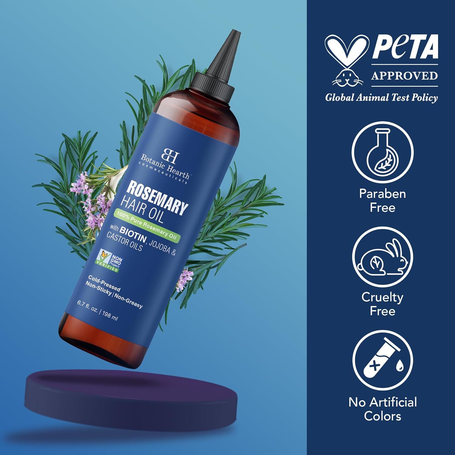 Communicates multiple ethical and safety benefits to reassure shoppers that the product is cruelty-free, paraben-free, and free of artificial colors.