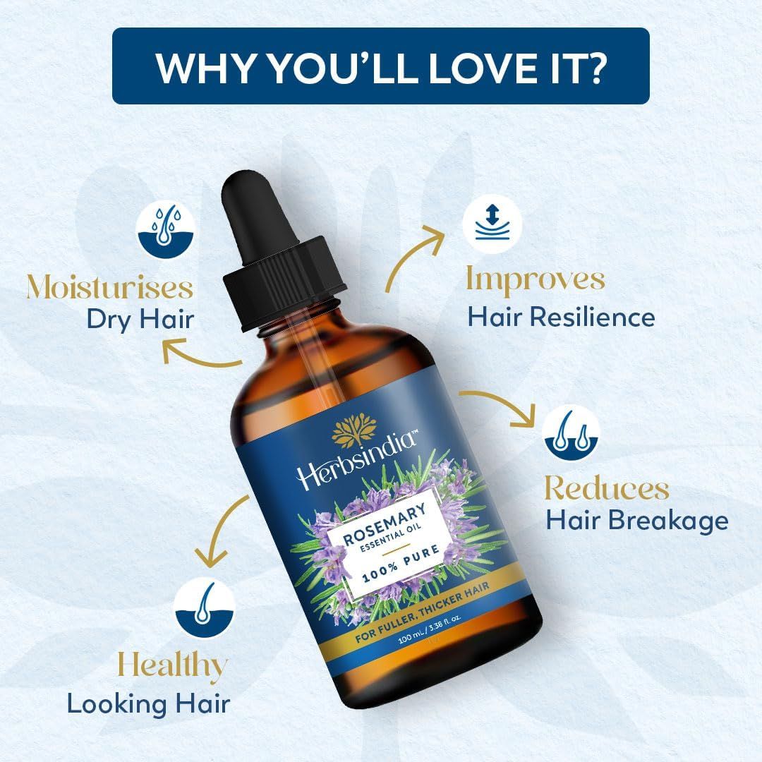 Showcases four key benefits of the rosemary essential oil product to demonstrate its versatility and effectiveness for hair care, helping shoppers understand…