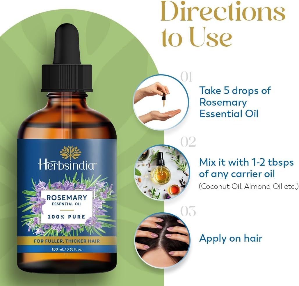 Provides step-by-step instructions on how to use the rosemary essential oil product, reducing friction and answering how to apply it for fuller, thicker hair.