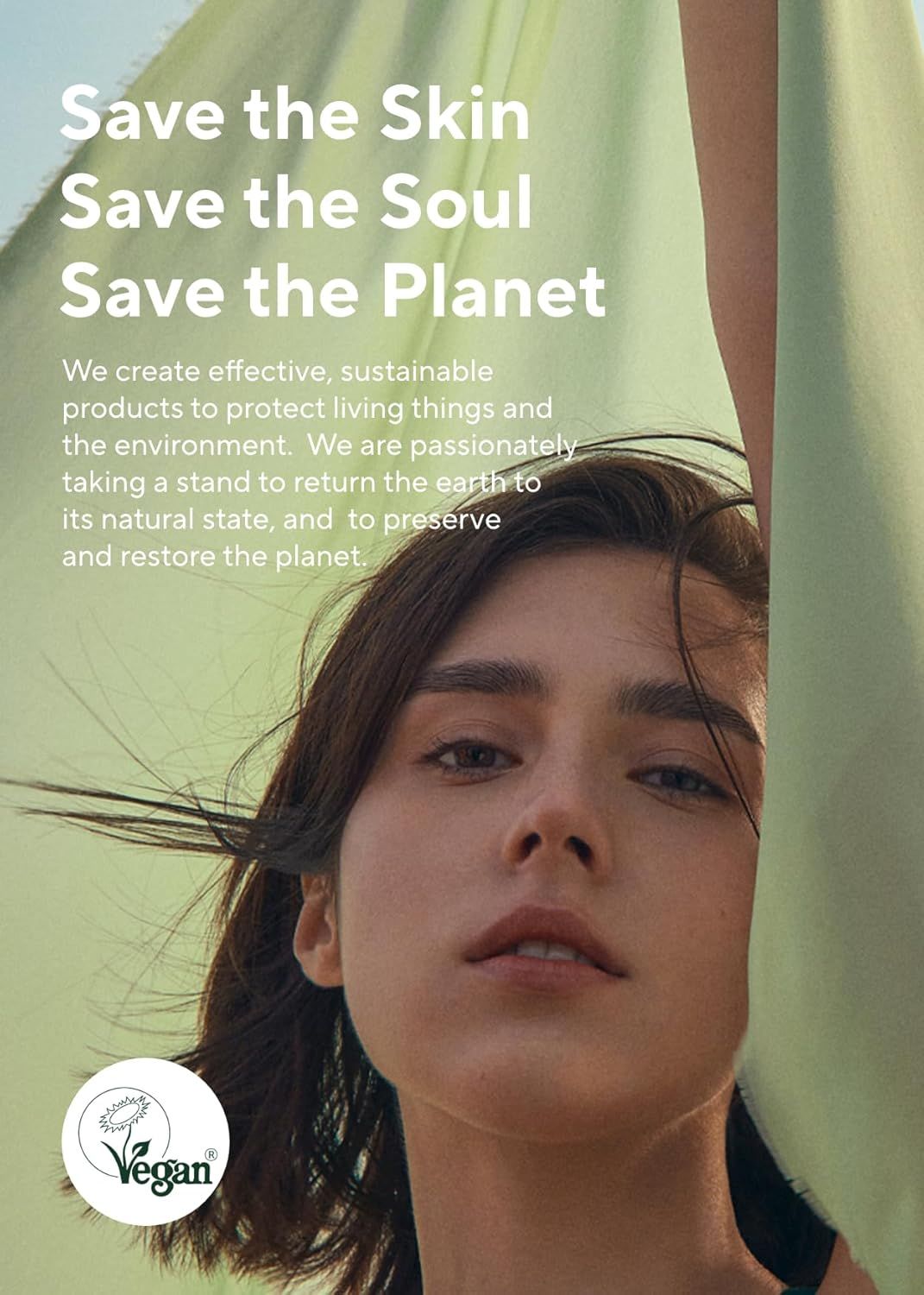 Communicates the brand's core values and mission around sustainability, environmental protection, and vegan products to build emotional connection and trust with eco-conscious shoppers.
