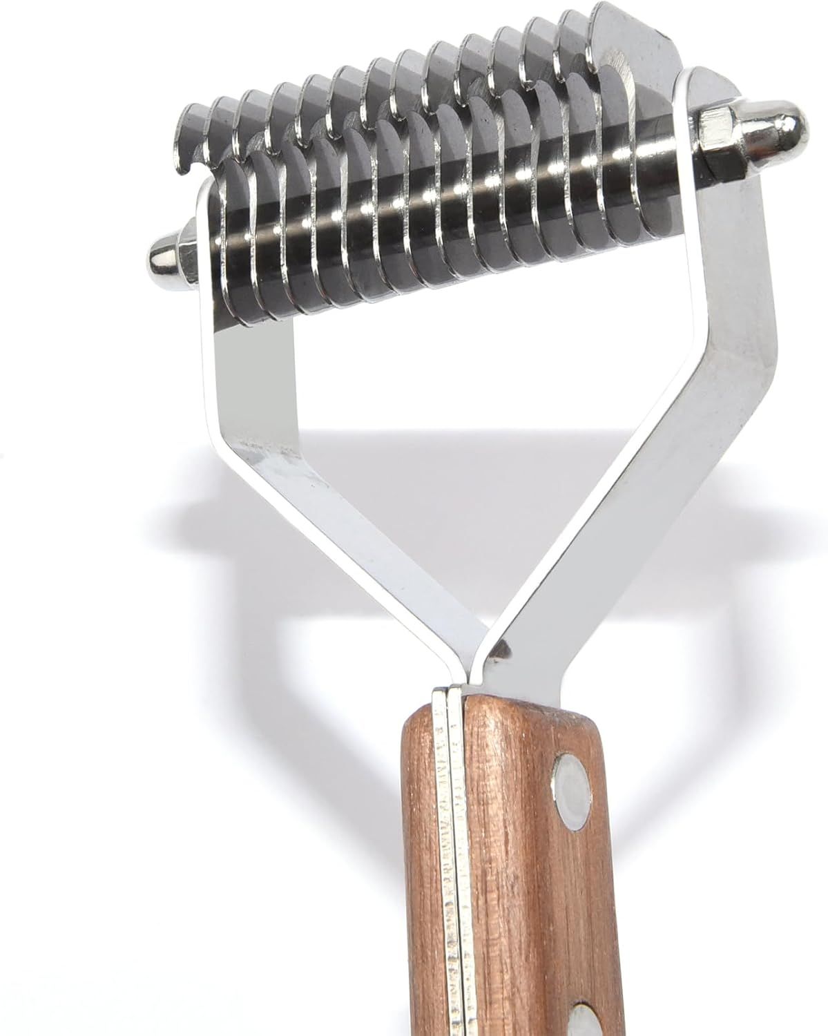 Showcases the physical components and construction of the kitchen tool, highlighting the spiral cutting blade, ergonomic wooden handle, and sturdy metal frame to help shoppers understand the…