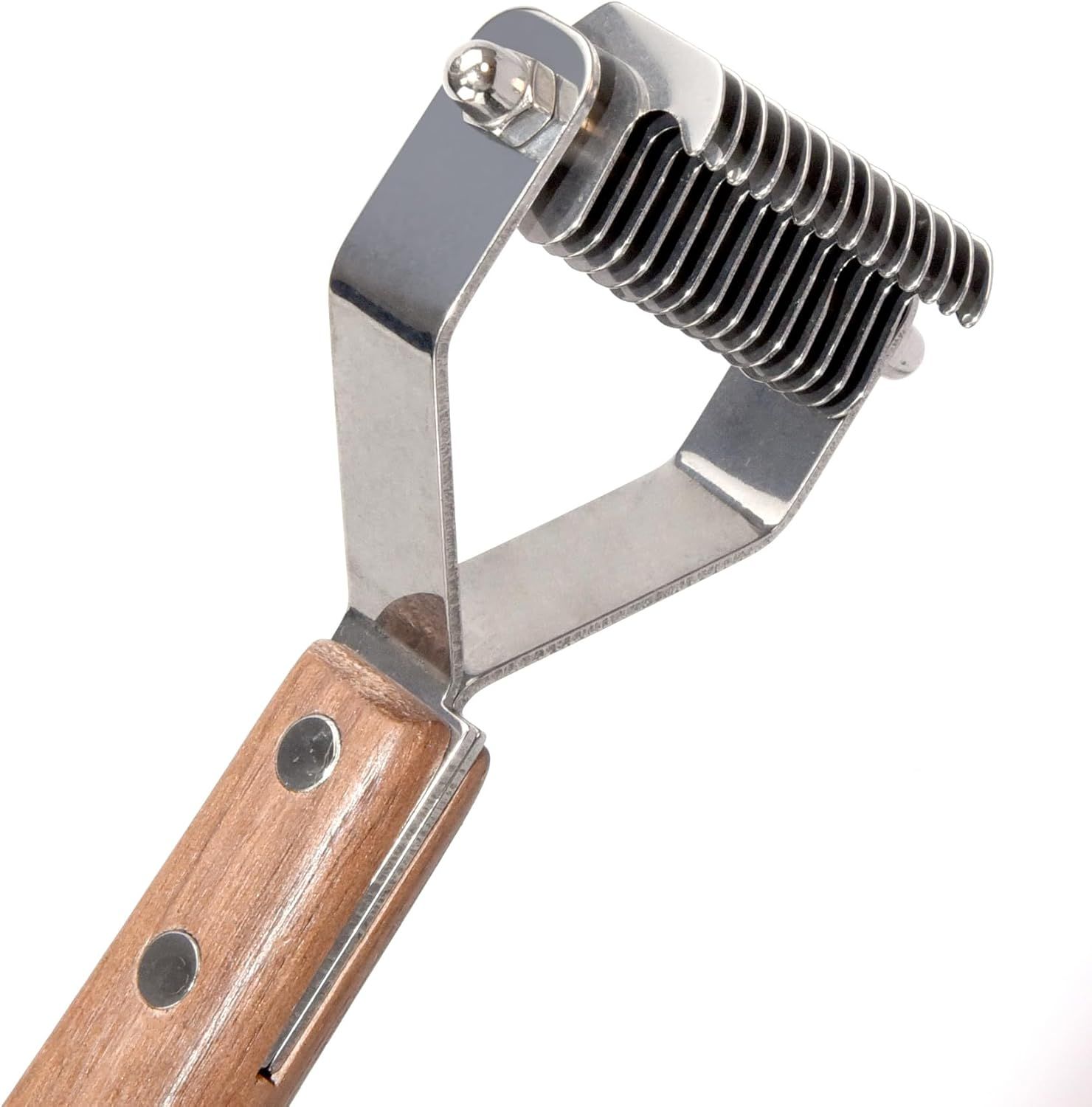 Shows the structural components and build quality of the tool, highlighting the spring mechanism, metal construction, and wooden handle to communicate durability and functionality.