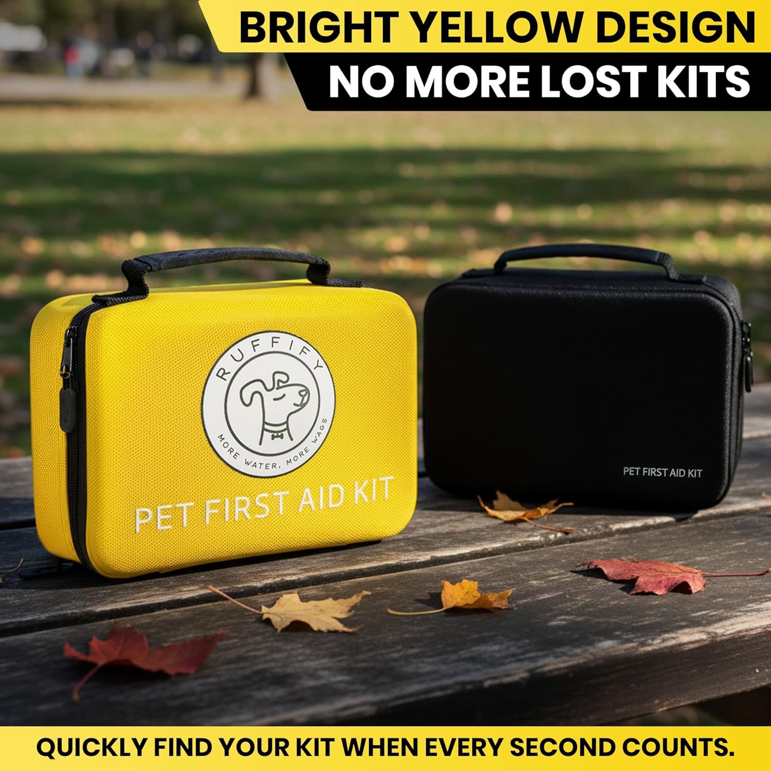 Communicates that the bright yellow color makes the pet first aid kit easy to spot and locate quickly in emergencies, solving the problem of lost or…