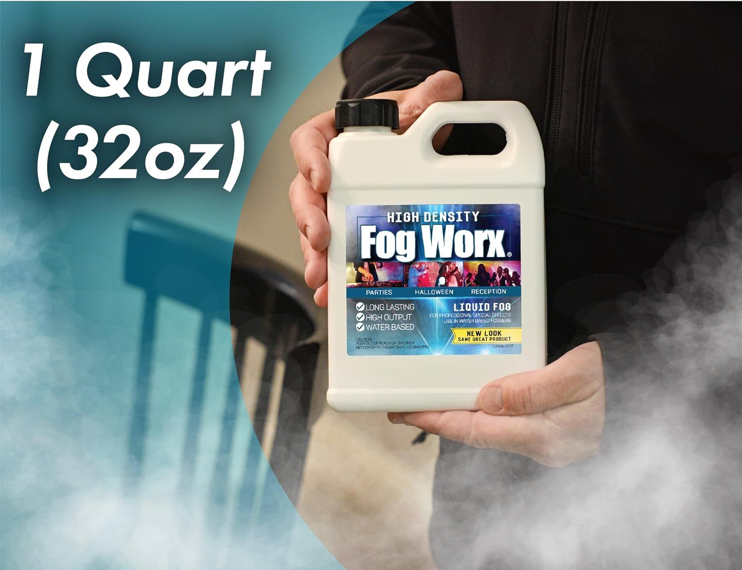 Communicates the exact volume capacity of the fog fluid container to help shoppers understand how much product they will receive.