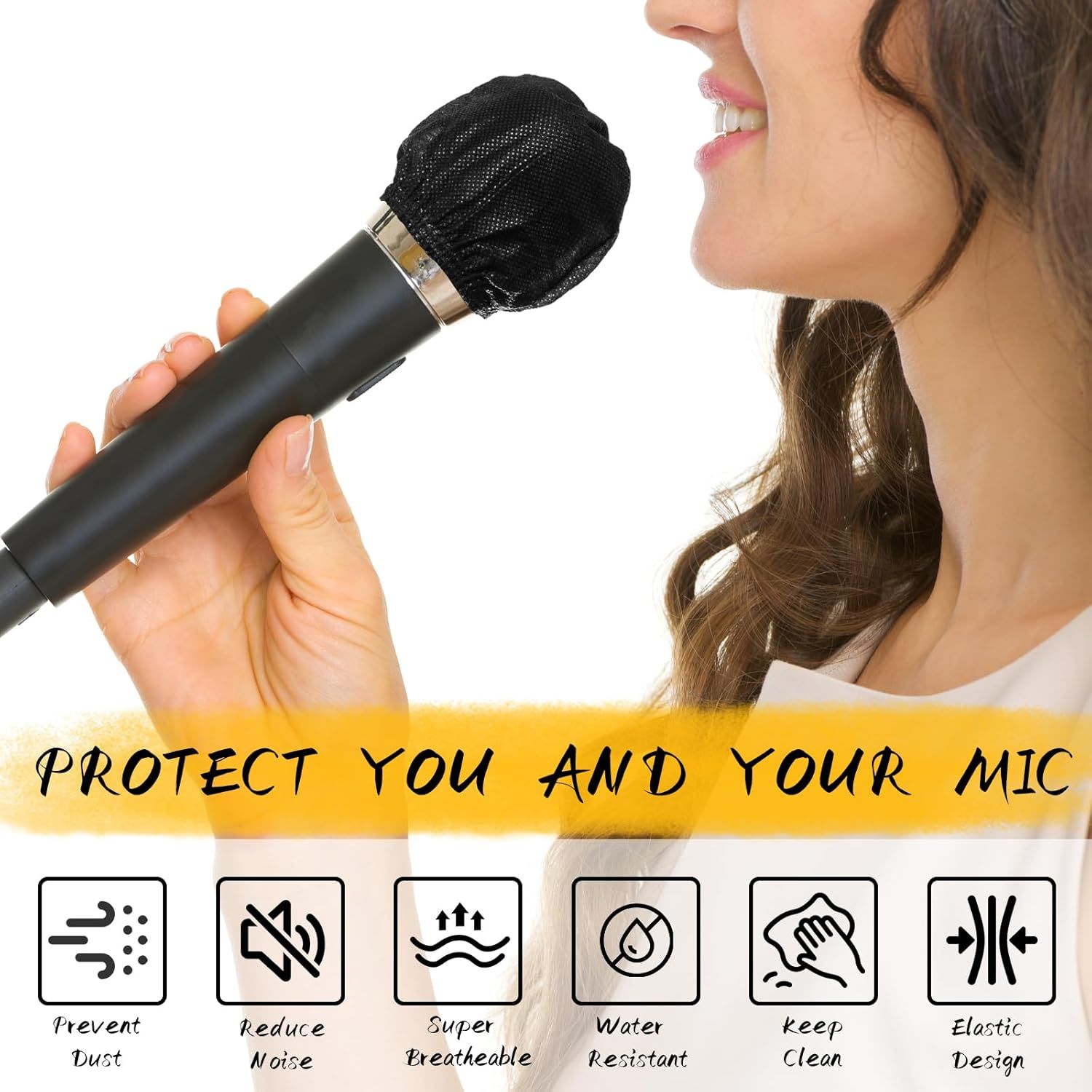 Communicates six distinct protective benefits of the microphone cover to reassure buyers that it protects both the user and the microphone from dust,…