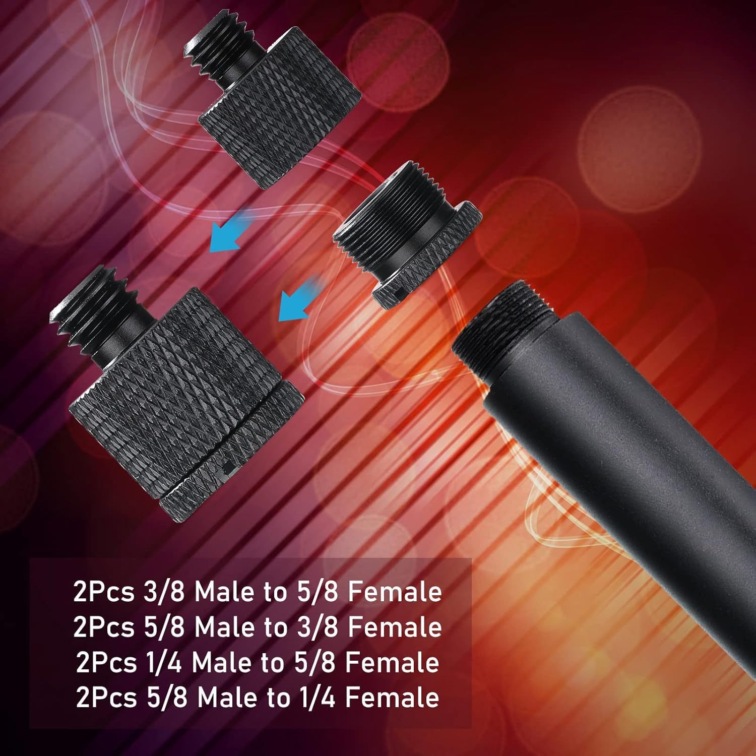 Shows the customer exactly what adapter pieces are included in the package with specific size specifications to eliminate confusion about what they will…