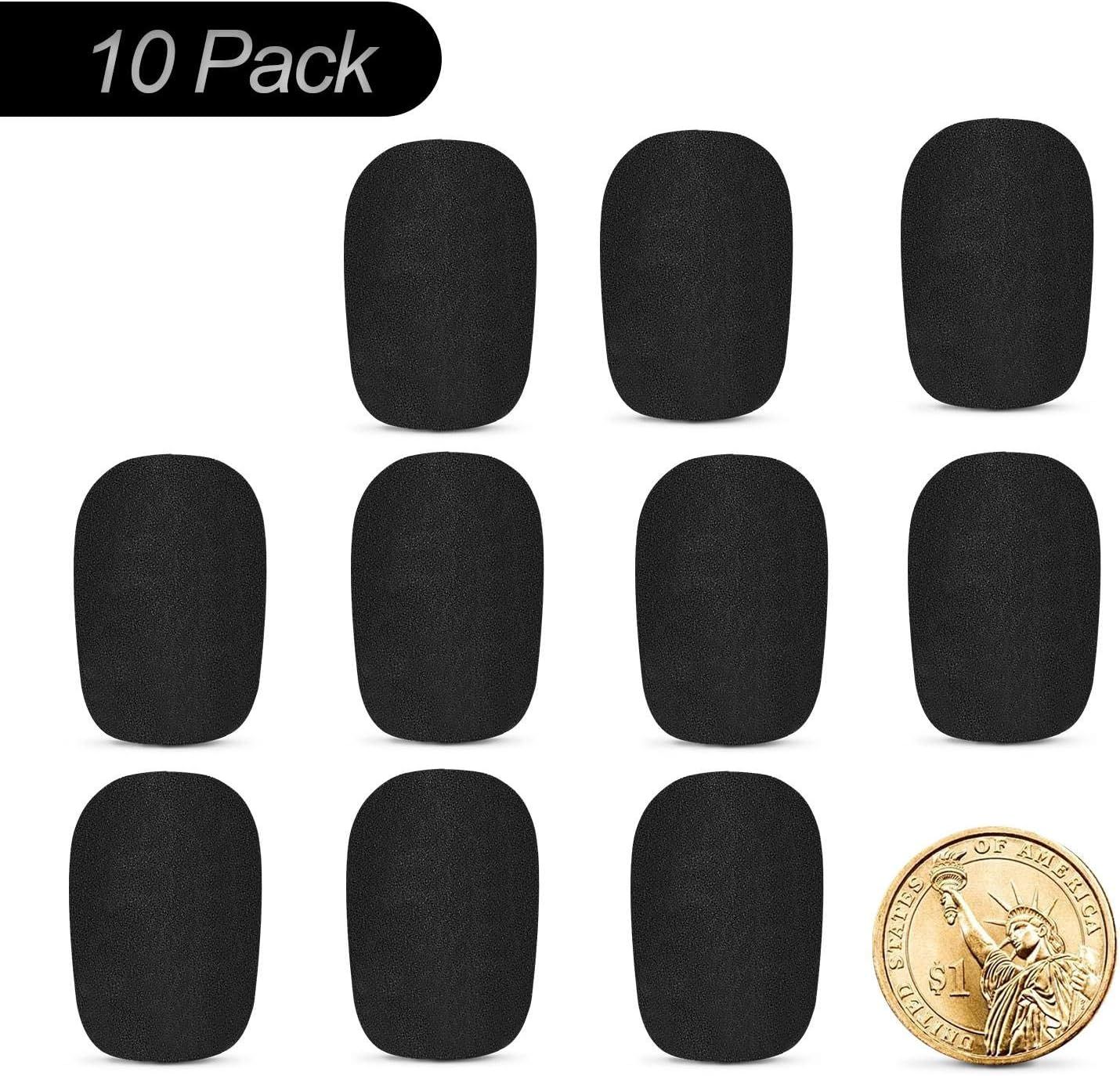 Shows the customer they will receive 10 microphone foam covers in their purchase, with a coin for scale reference. Provides a visual scale reference using a…