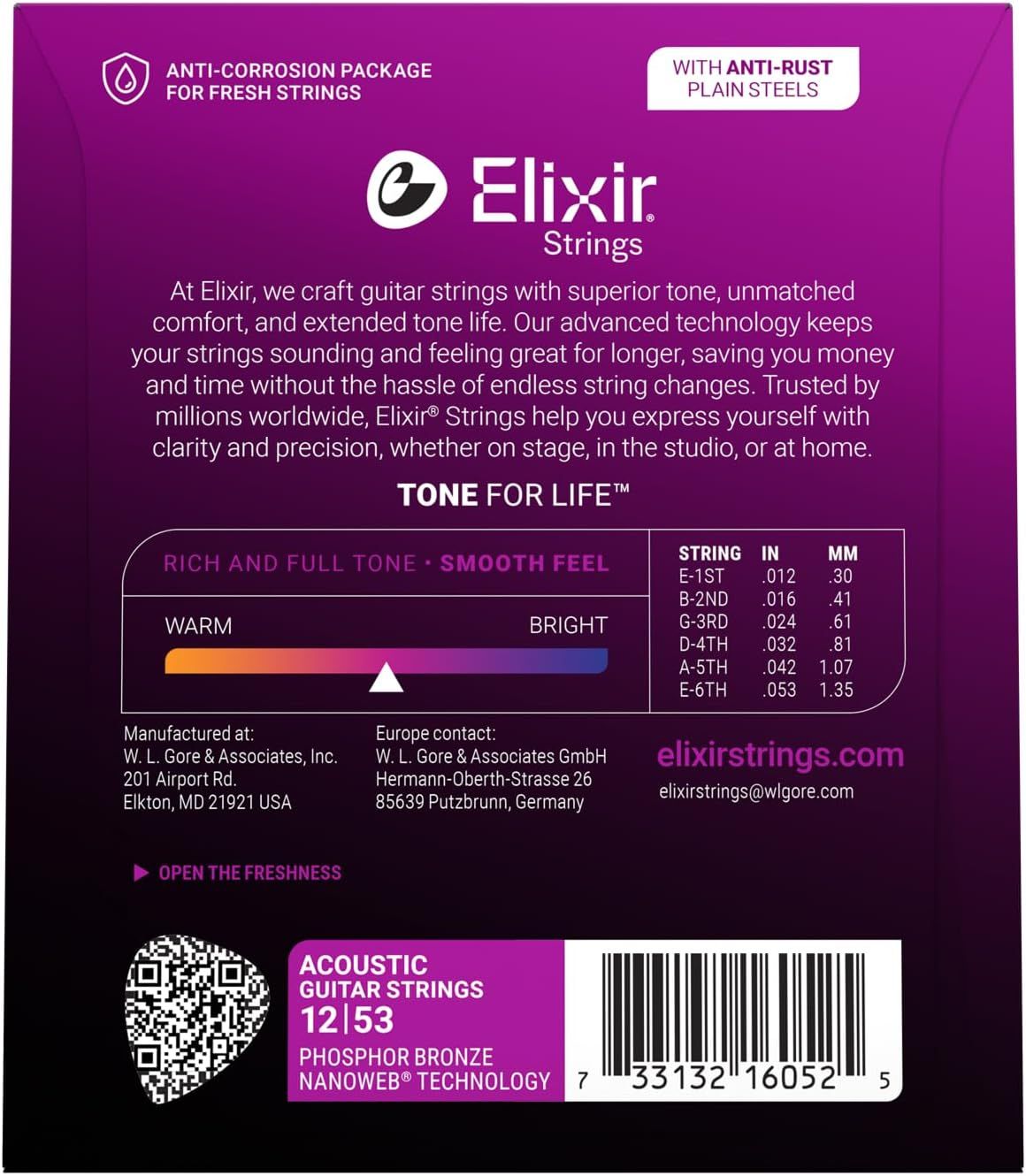 Communicates multiple key features and benefits of Elixir guitar strings including anti-corrosion packaging, anti-rust materials, extended tone life, superior…