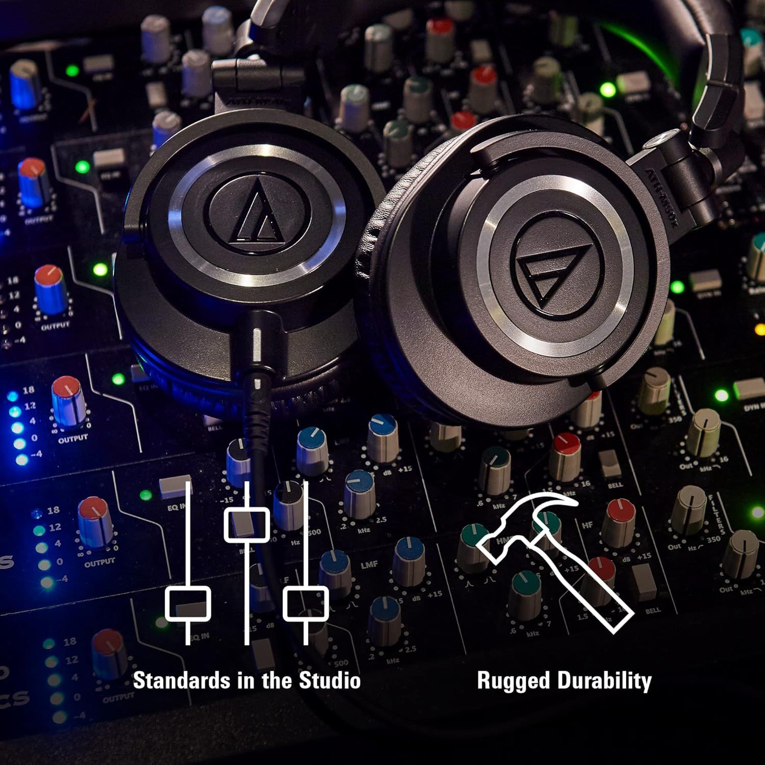 Communicates that the headphones are both professional-grade studio equipment and built to withstand heavy use, appealing to audio professionals and serious users.
