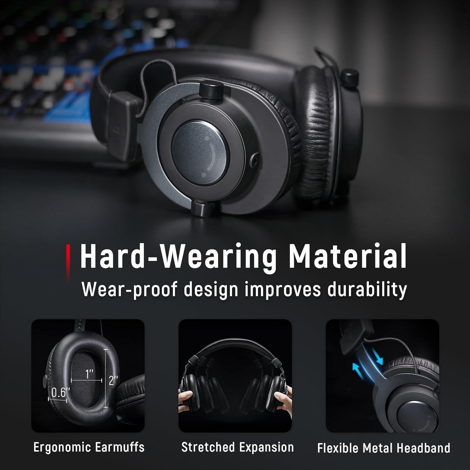 Showcases multiple durability and comfort features of the headphones to reassure shoppers about the product's quality and long-lasting design.