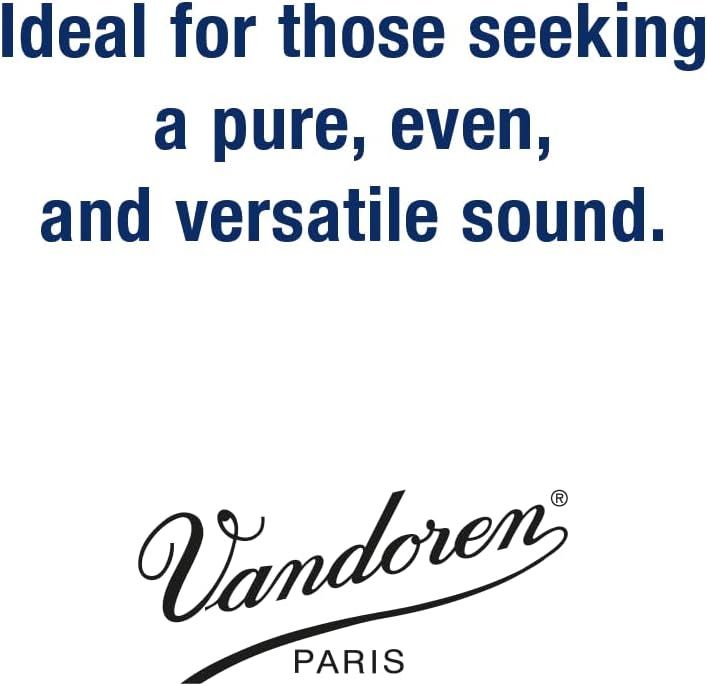 Reinforces the Vandoren brand identity and positions the product as ideal for musicians seeking pure, even, and versatile sound quality.