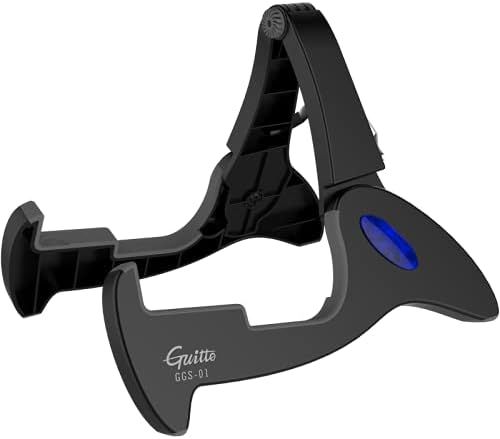 Shows the product as a standalone item on a clean white background to help shoppers visualize the physical design and form factor of the guitar stand.