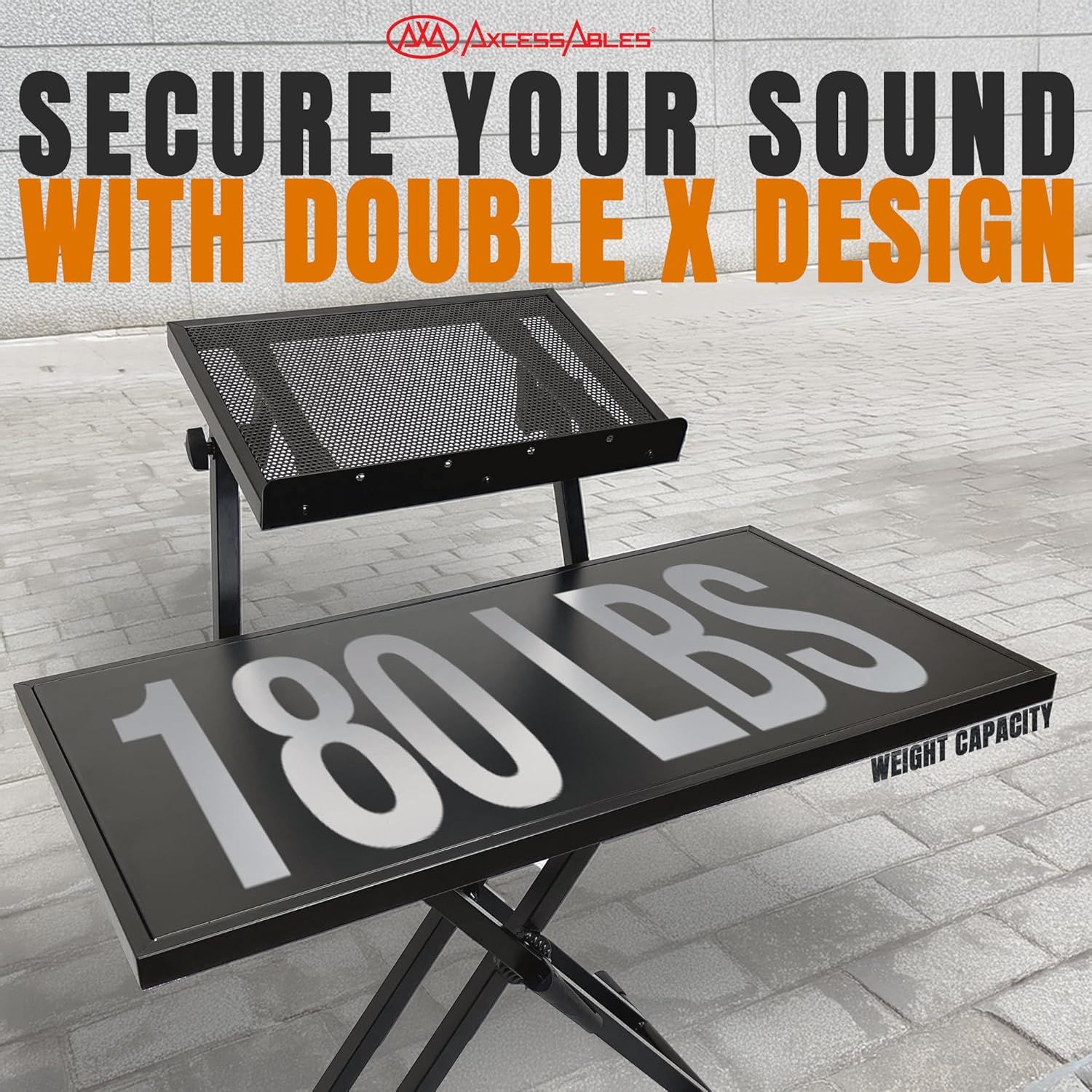 Communicates the structural stability and high weight capacity of the product through its Double X design, reassuring shoppers that it can securely support…