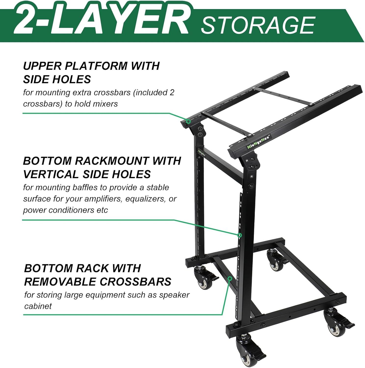 This image breaks down the structural components and mounting features of the 2-layer storage rack to help shoppers understand how each part functions for…