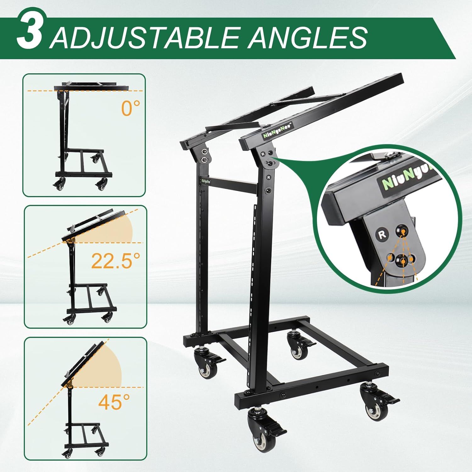 Communicates that the product can be adjusted to three different angle positions (0°, 22.5°, and 45°) to provide versatility and customization for different…