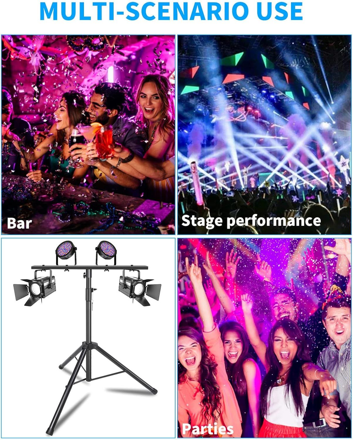 Demonstrates the versatility of the lighting product by showing three different use cases where it can be effectively used, helping shoppers understand its broad applicability.