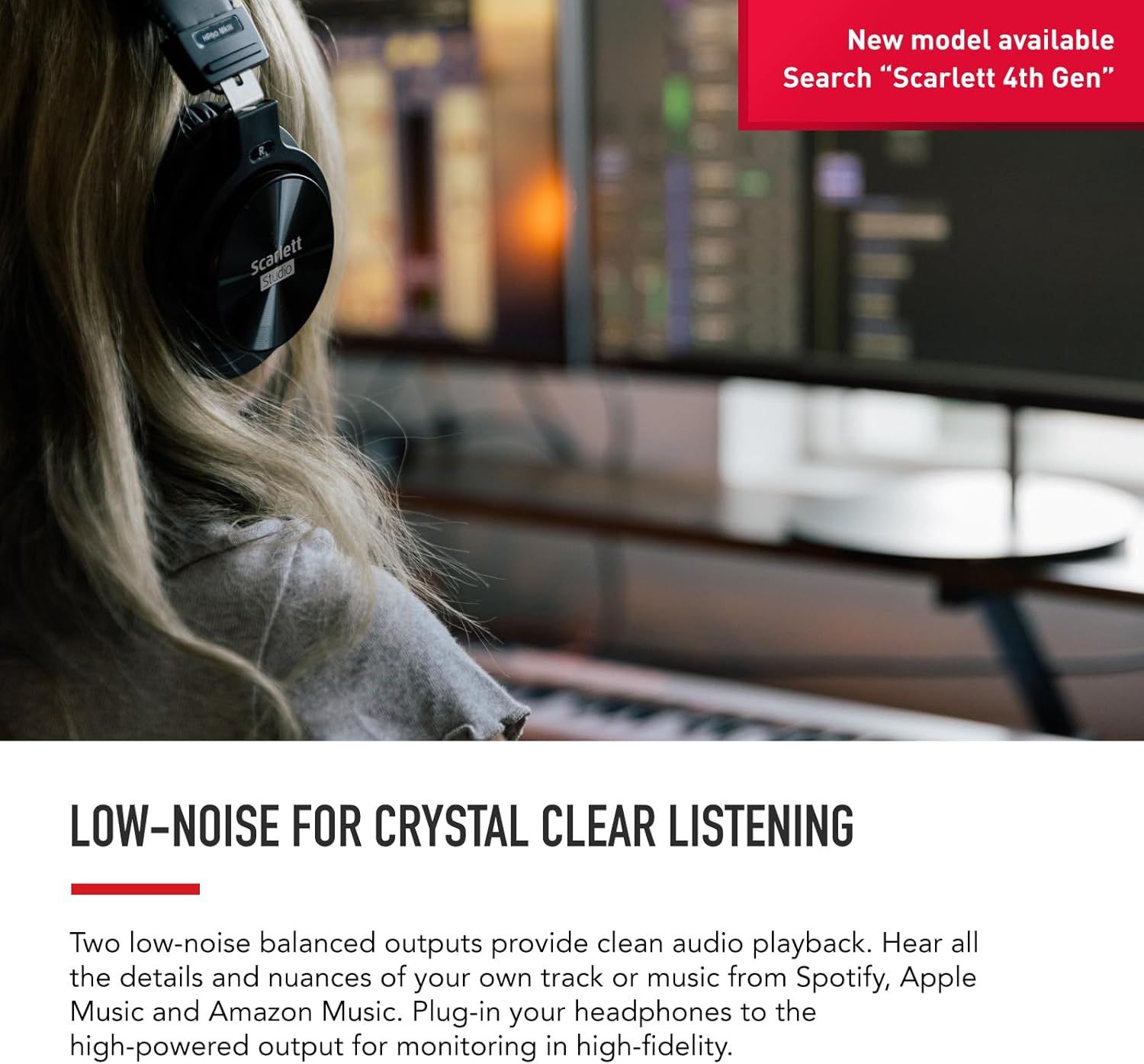 Communicates the headphone's low-noise balanced outputs for crystal clear audio playback, reassuring shoppers about high-fidelity sound quality and…