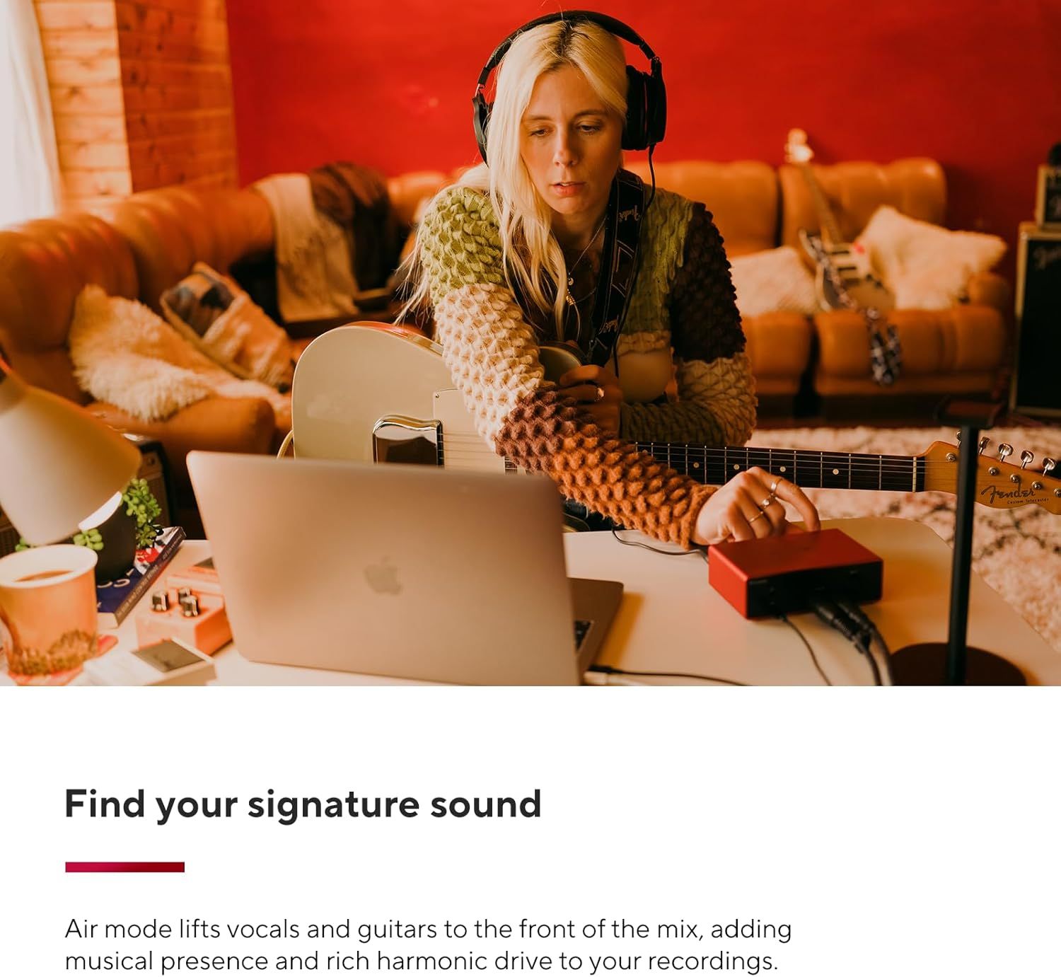 Communicates that the product features an Air Mode that enhances vocals and guitars by bringing them to the front of the mix, adding musical presence and…