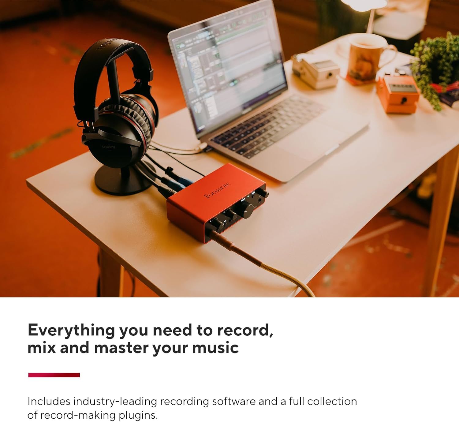 Communicates that the product comes bundled with industry-leading recording software and plugins, reassuring shoppers they have everything needed to record,…