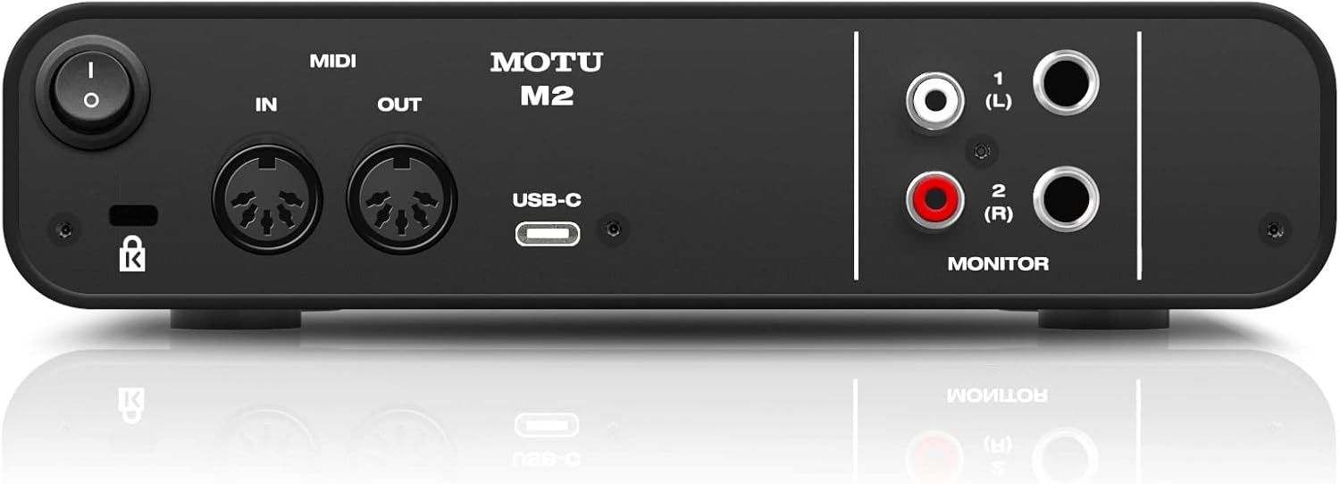 This image breaks down the audio interface by labeling all key ports and controls, helping shoppers understand the connectivity options and physical layout of…