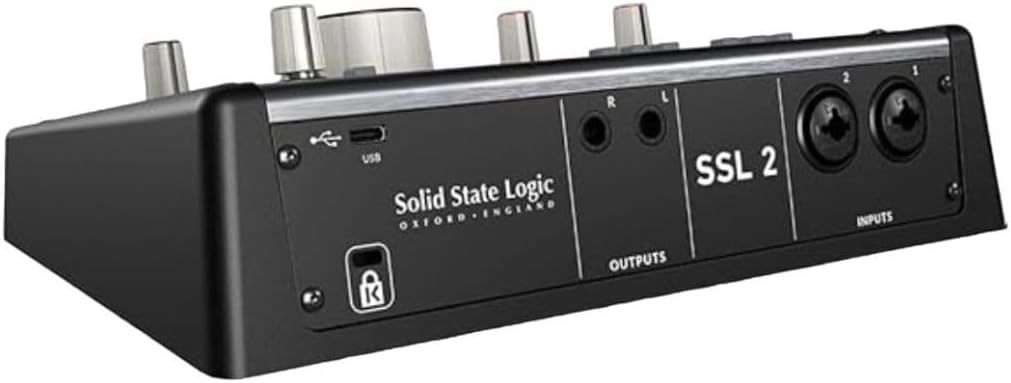 Shows the various ports and connections on the audio interface to help shoppers understand the connectivity options and how to set up the device.