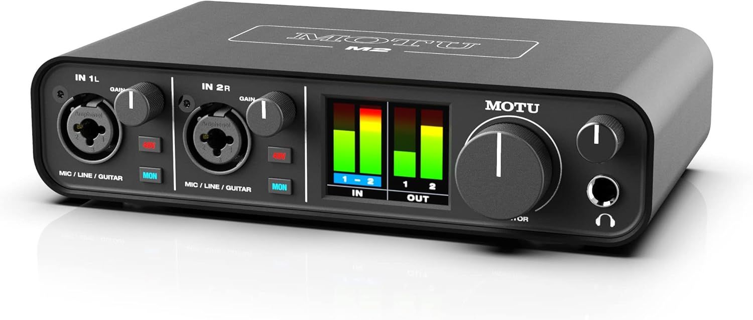 This image showcases the front panel layout and key functional components of the audio interface, helping shoppers understand the input/output configuration…