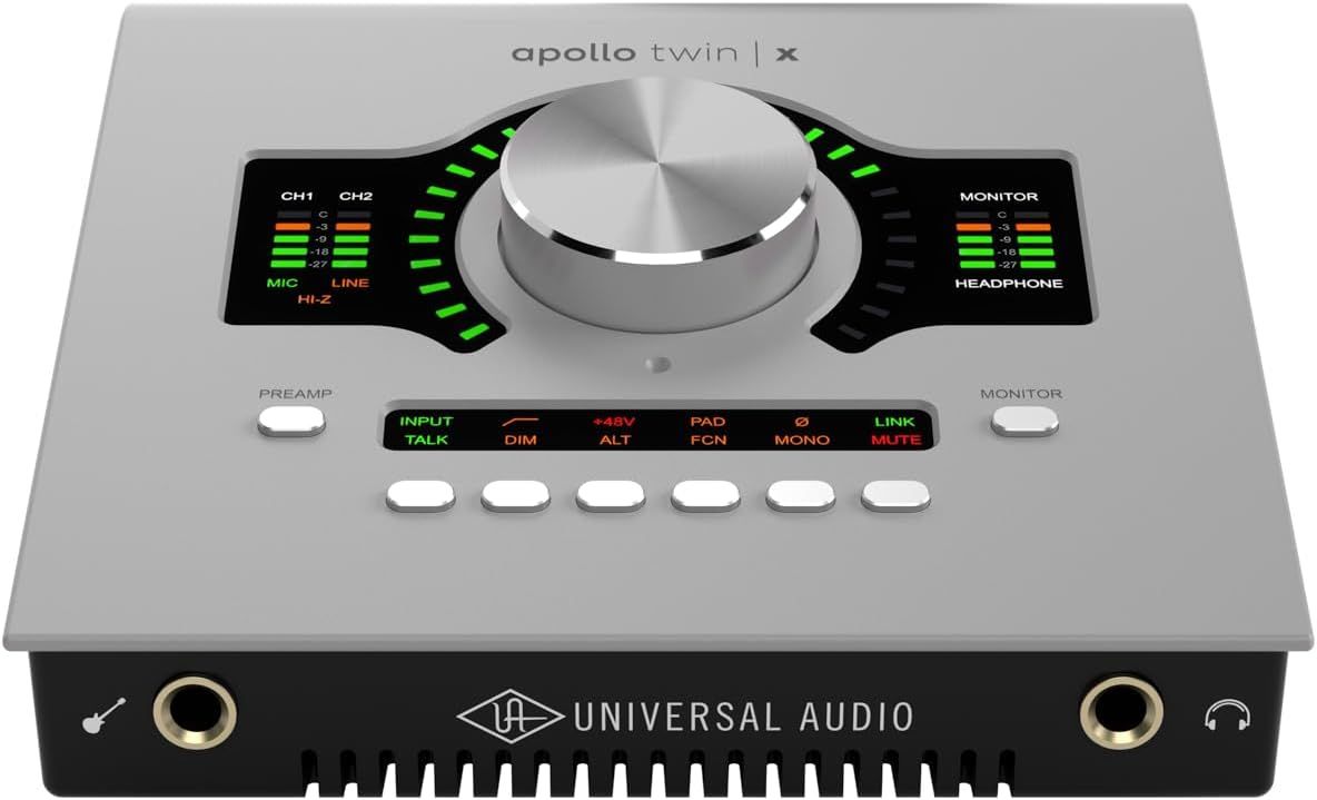 Shows the detailed control panel and interface of the audio device, highlighting the various buttons, knobs, meters, and connection ports to help shoppers…
