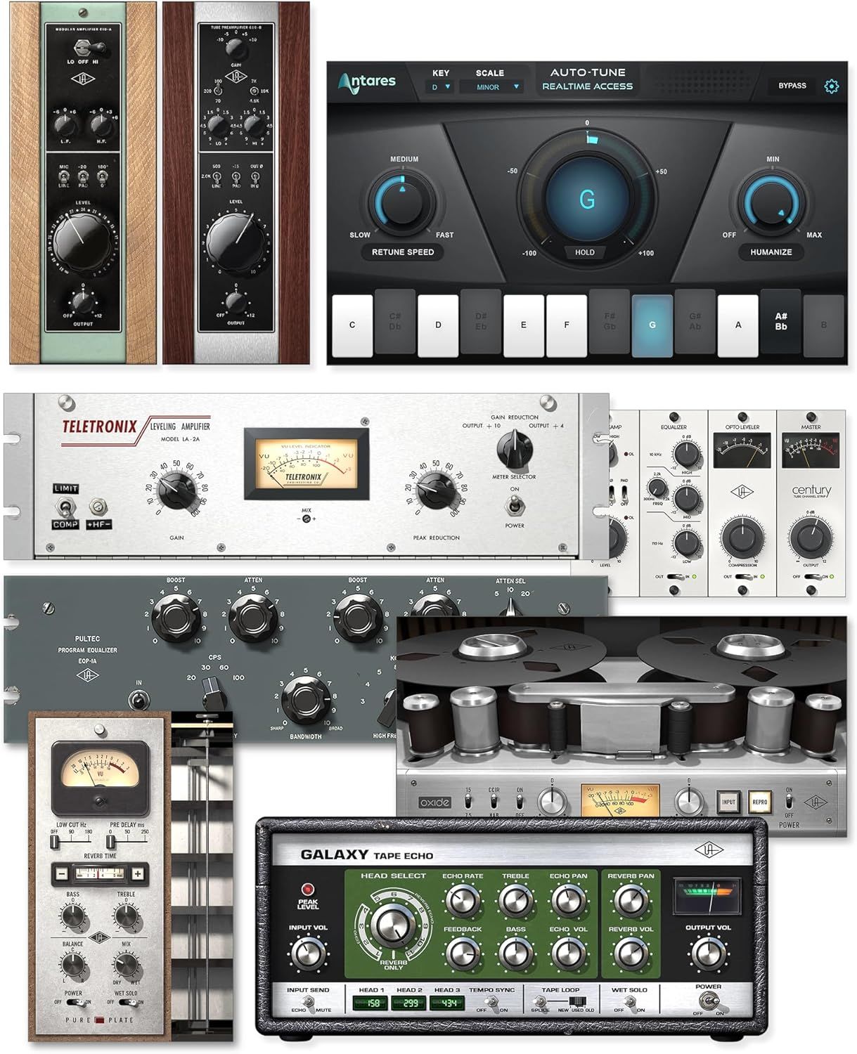Shows the complete collection of audio plugins and processing units included in the bundle, helping shoppers understand the full value and variety of tools…