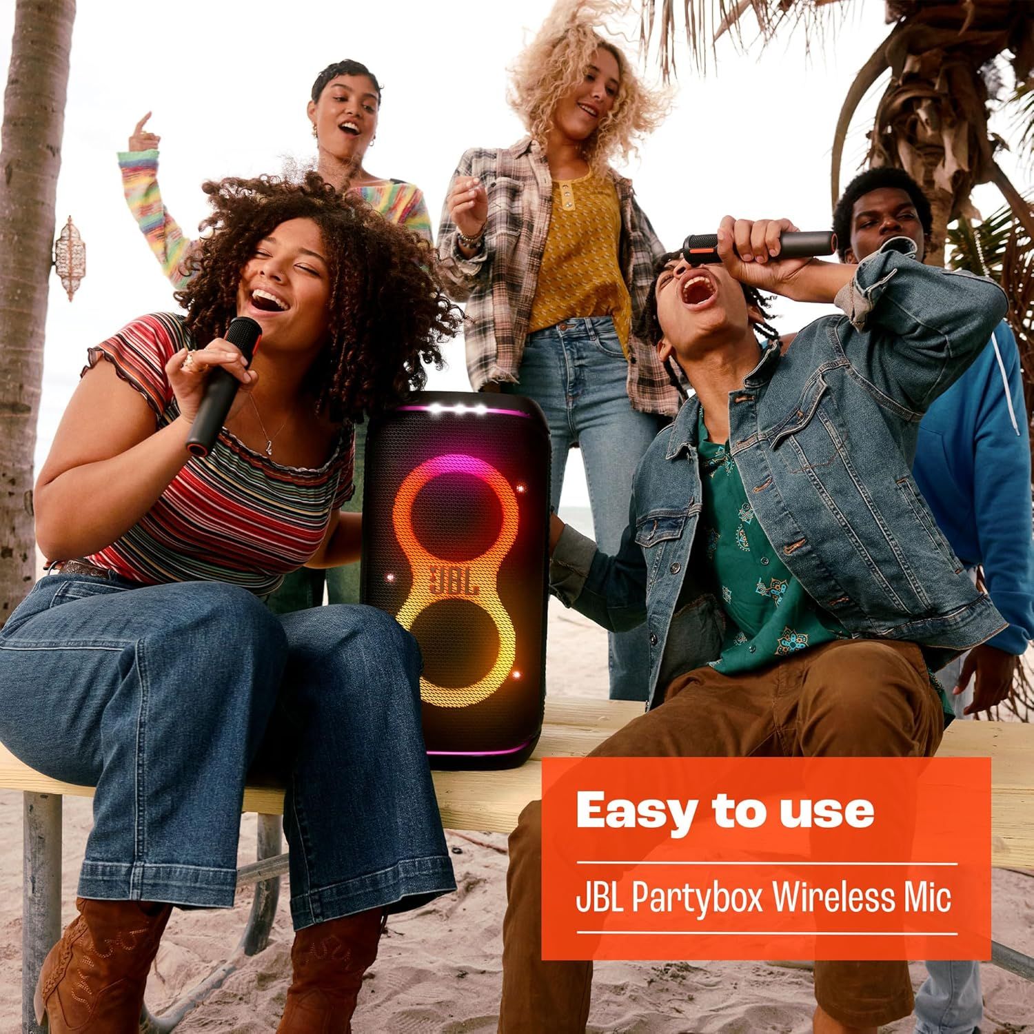 Communicates that the JBL Partybox Wireless Mic is simple and user-friendly, reassuring shoppers that they can enjoy karaoke or group entertainment without…