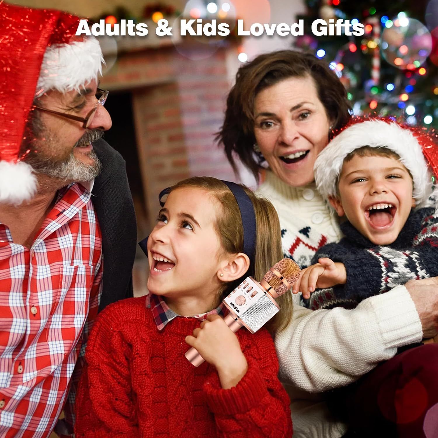 Positions the product as a perfect gift for the holiday season, appealing to both adults and kids, and creating emotional connection through festive family imagery.
