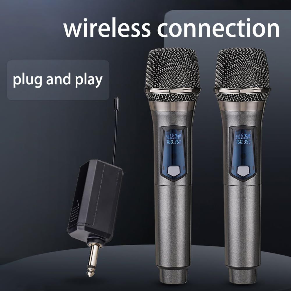 Communicates two key benefits of the wireless microphone system: the convenience of wireless connectivity and the ease of plug-and-play setup, reassuring…