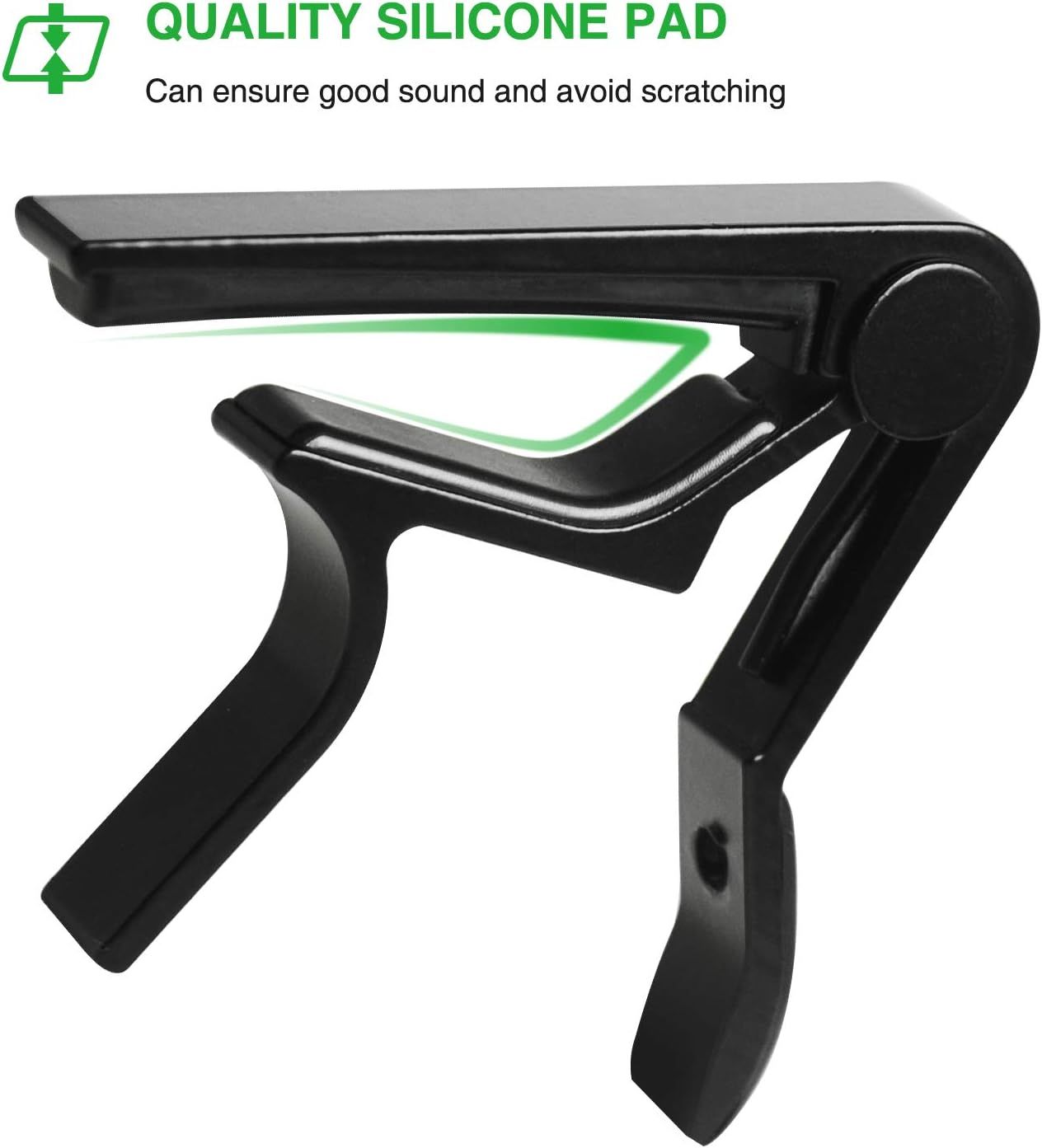 Highlights the silicone pad feature that ensures good sound quality and prevents scratching, reassuring shoppers about the product's protective and acoustic…
